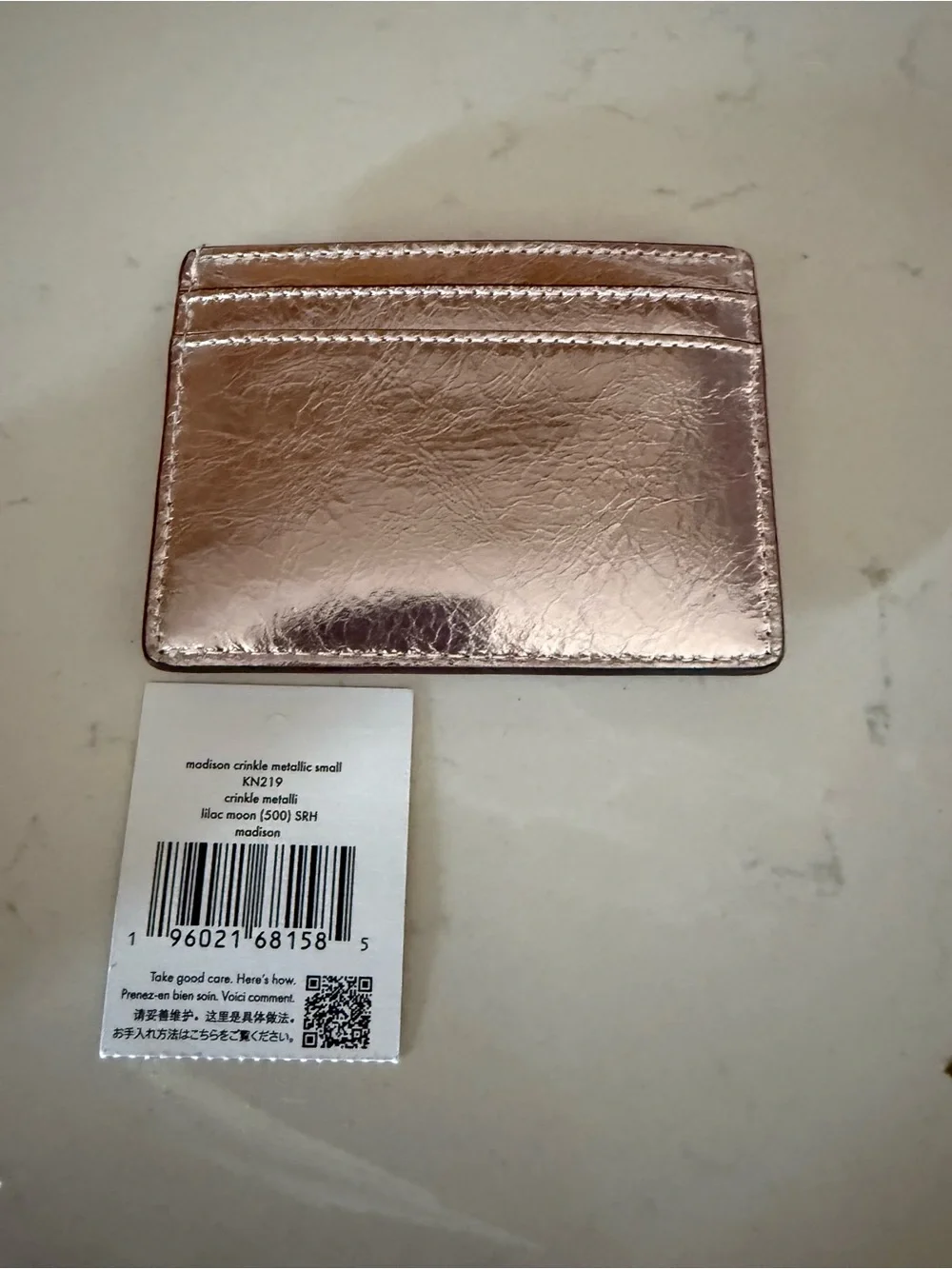 kate spade Madison crinkle card holder lilac moon